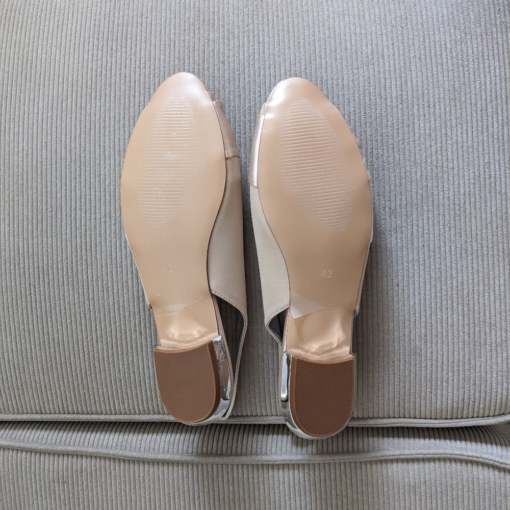 Champagne Peep Toe Slingback Flats - Picture 8 of 12